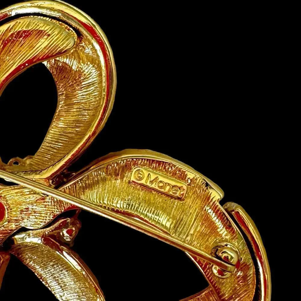 Vintage Signed Monet Gold Metal Lot of 2 Brooch Brooches Estate Jewelry Bow Star